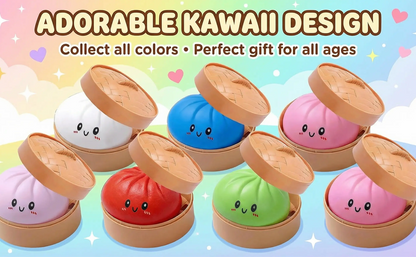 Dumpling Squishy Bun – 8,5 cm | Squishy in Bakje Stoompannetje
