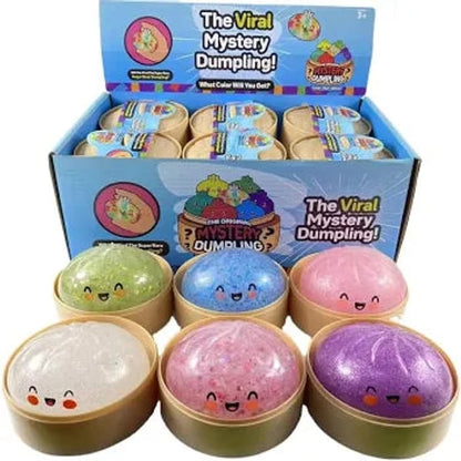 Glitter Dumpling Squishy 8,5 cm – Kawaii Fidget Toy in Bakje