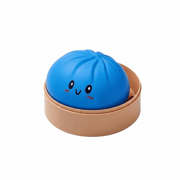 Dumpling Squishy Bun 8,5 cm Blauw in bamboe stoompannetje