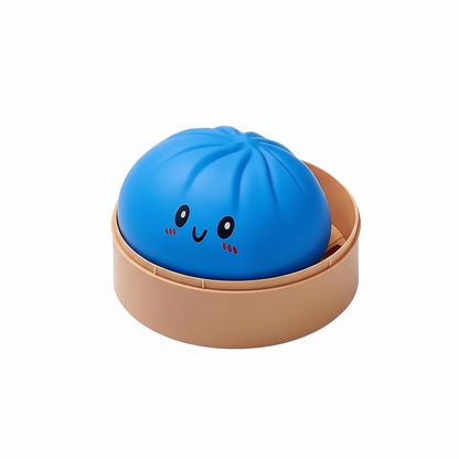 Dumpling Squishy Bun 8,5 cm Blauw in bamboe stoompannetje