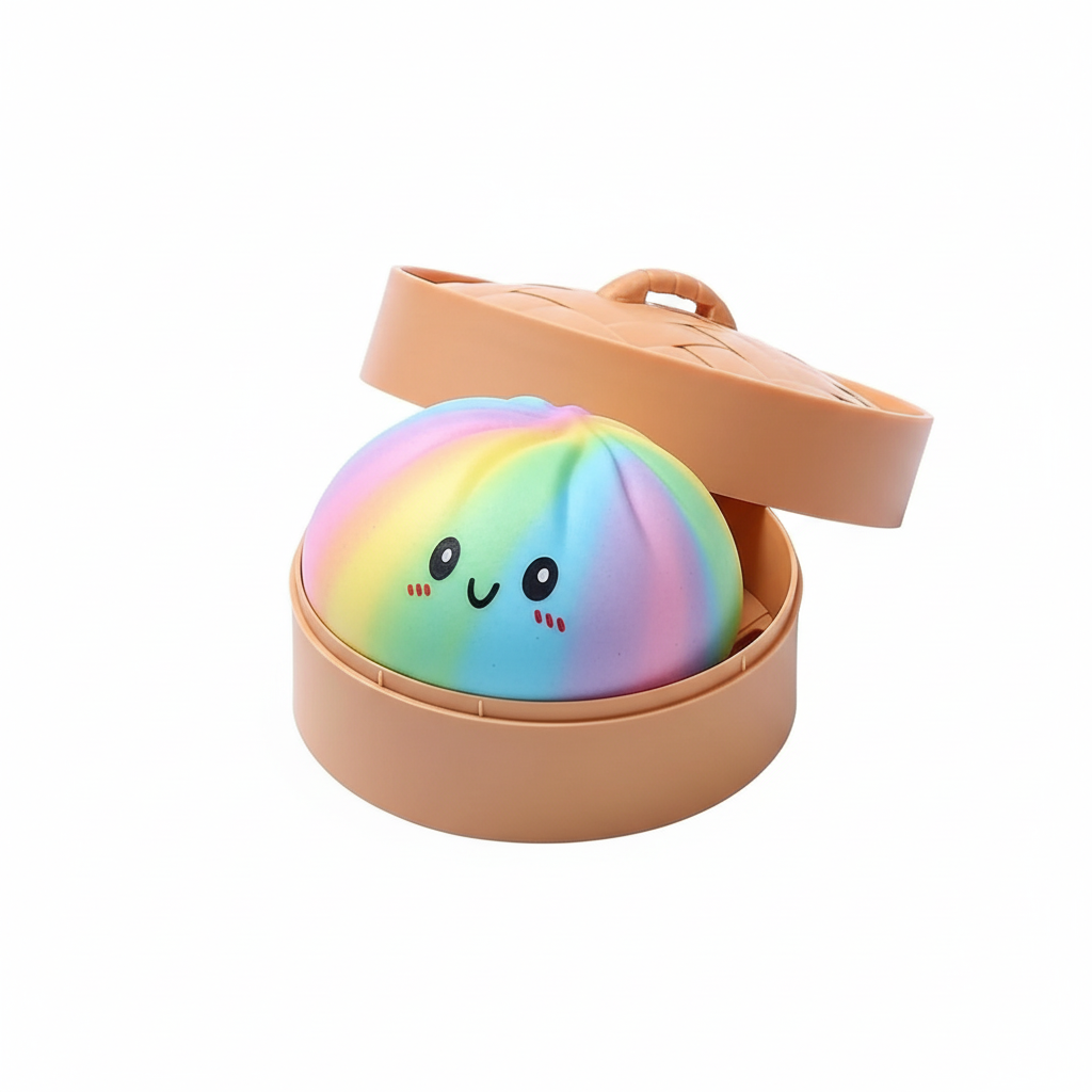 Dumpling Squishy Bun Rainbow in bamboe stoompannetje
