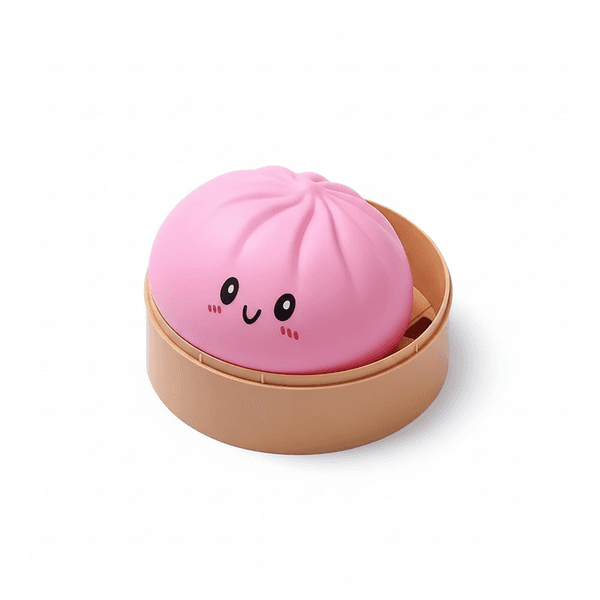 Dumpling Squishy Bun Roze in bamboe stoompannetje