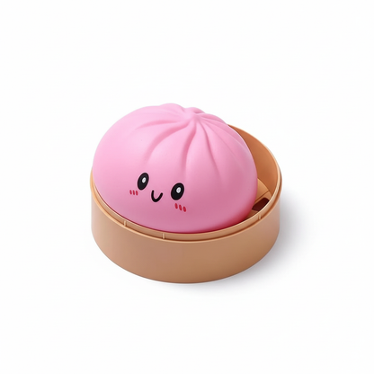 Dumpling Squishy Bun Roze in bamboe stoompannetje
