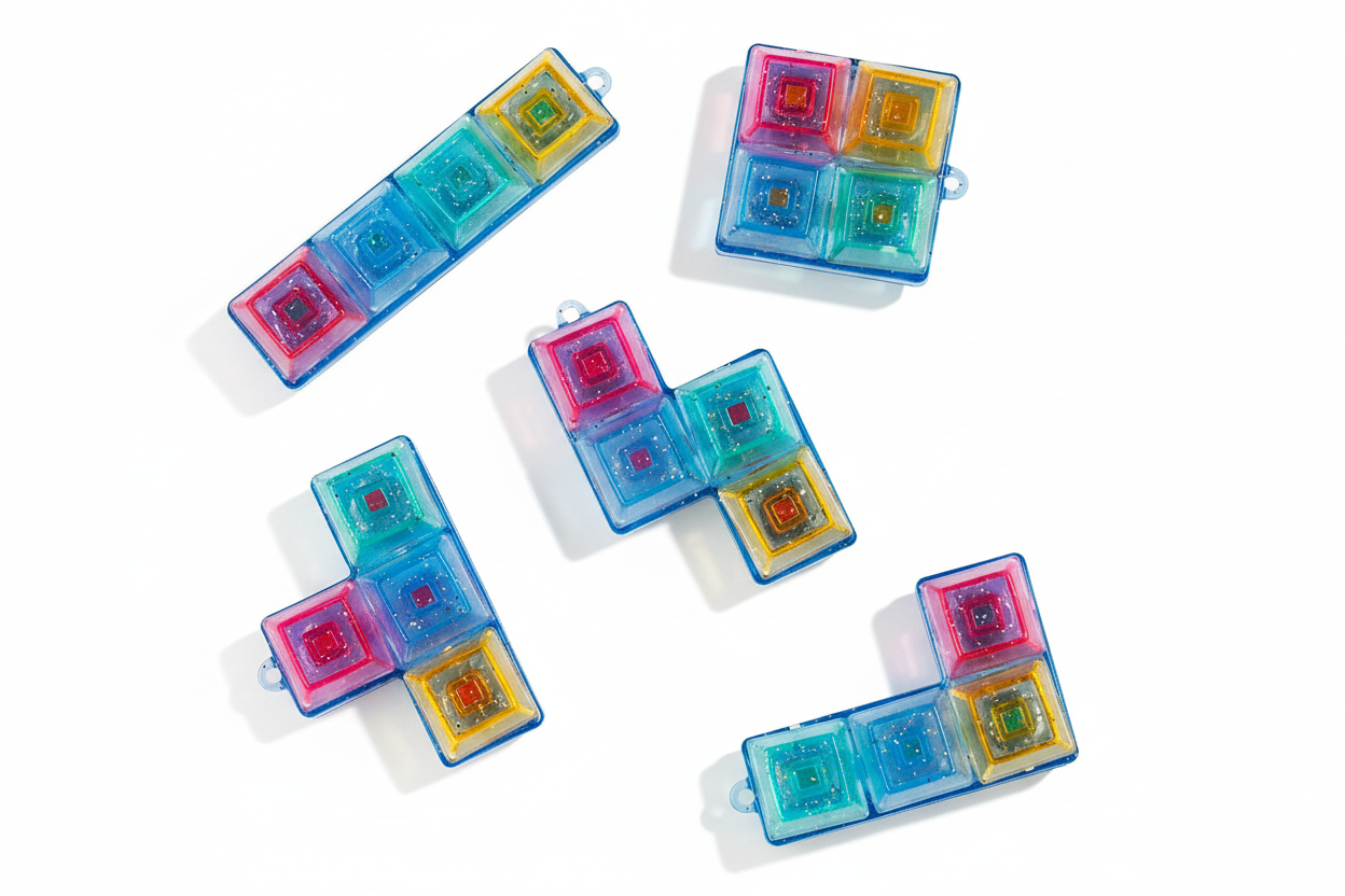 Alle 5 magnetische glitter fidget tegels