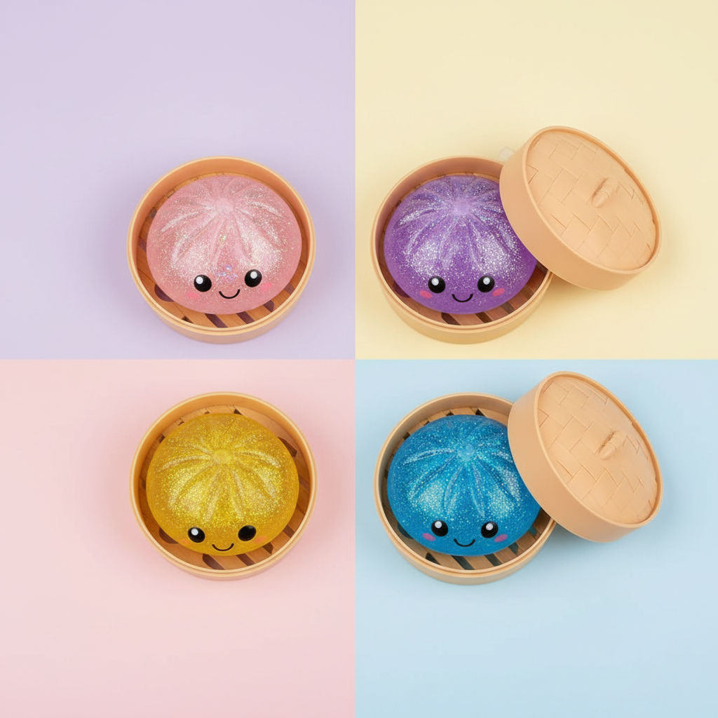 Alle 4 kleuren glitter dumplings flat lay