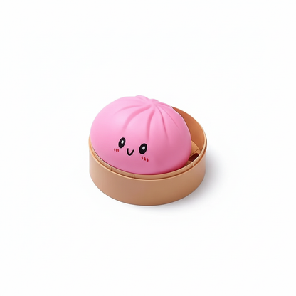 Dumpling Squishy Bun 8,5 cm Roze in bamboe stoompannetje