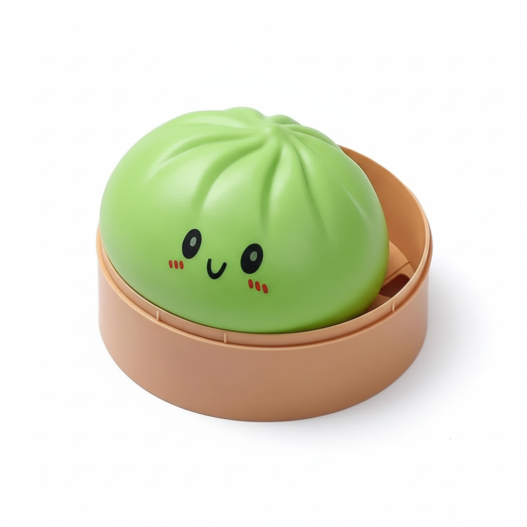 Dumpling Squishy Bun Groen in bamboe stoompannetje