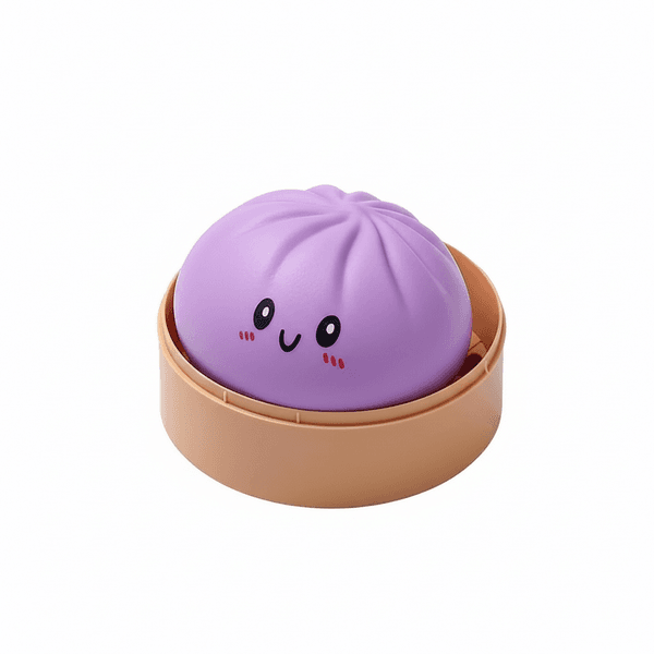 Dumpling Squishy Bun 8,5 cm Paars in bamboe stoompannetje