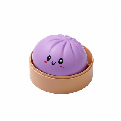 Dumpling Squishy Bun 8,5 cm Paars in bamboe stoompannetje