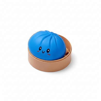 Dumpling Squishy Bun Blauw in bamboe stoompannetje