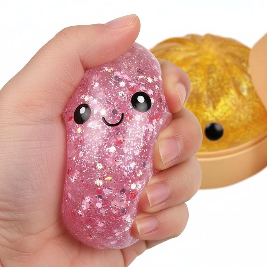 Close-up glitter dumpling squeeze detail