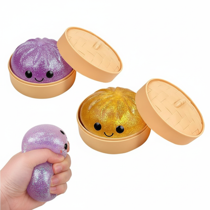 Paarse en gele glitter dumpling met squeeze