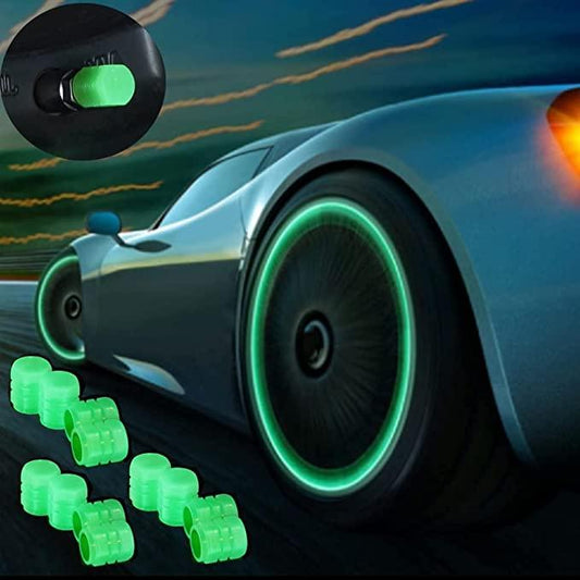 GlowRim Valve Caps - Radium Tire Air Cover with Neon Glow (Pack of 4)
